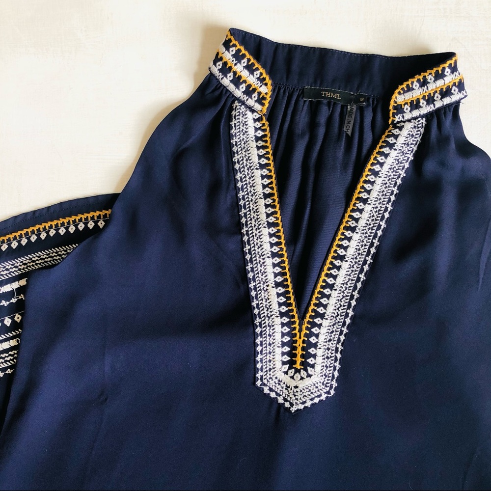 [THML] Embroidered Deep V Racerback Shift Dress - Picture 7 of 13